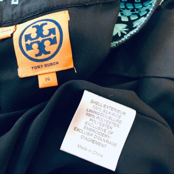 Tory Burch Silk Embroidered Puff Short Sleeves Sheath Black Lined Dress Size 14 - Picture 14 of 16